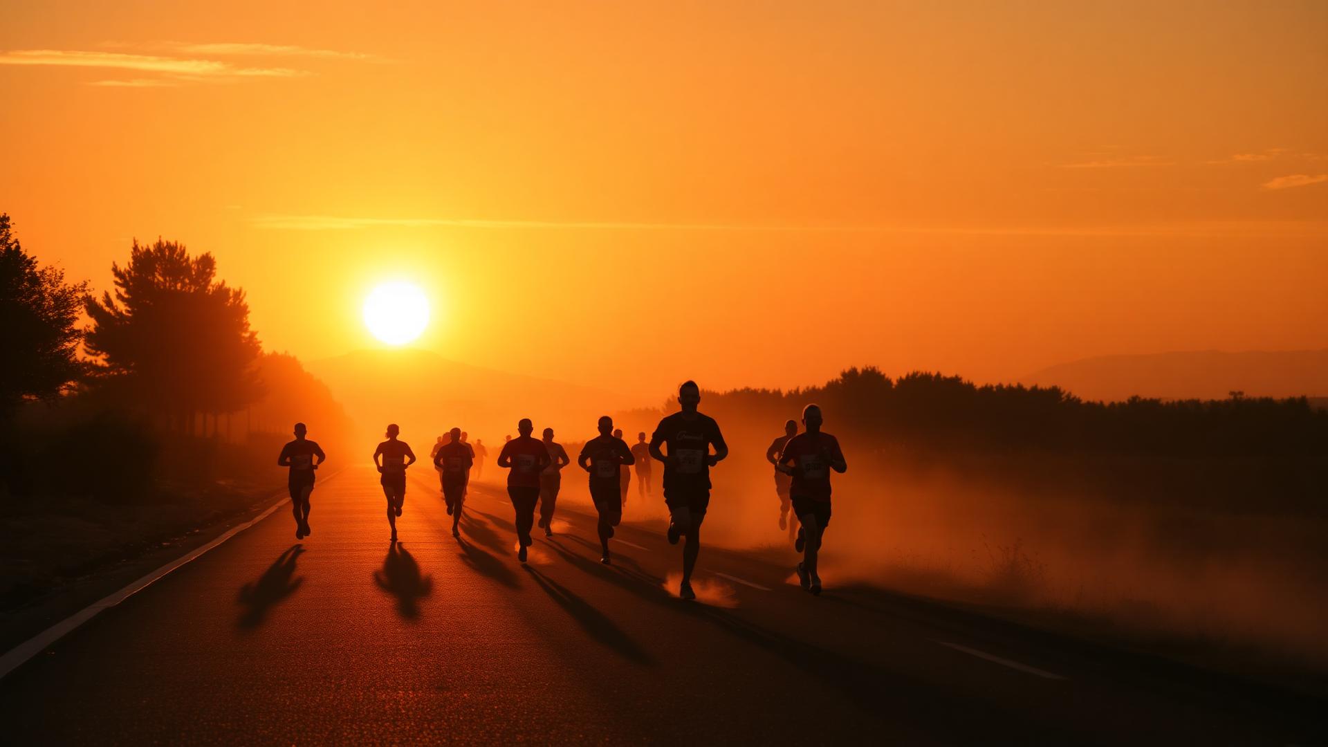 Marathon runners at dawn